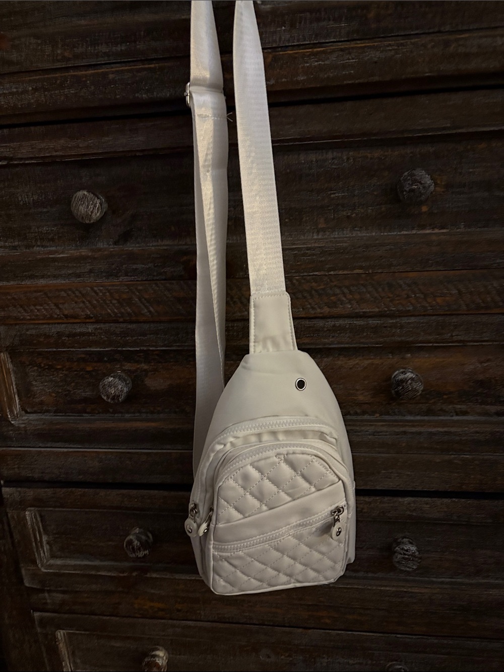 White Quilted Crossbody Sling Bag - Minimal Women's Shoulder Bag